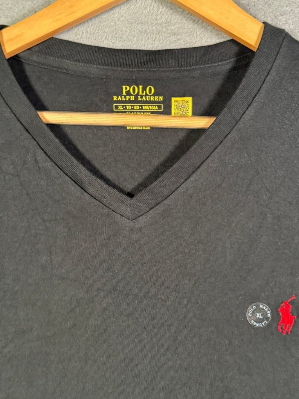 Polo Ralph Lauren T Shirt Mens XL Black V Neck Classic Fit Cotton Red Pony $55